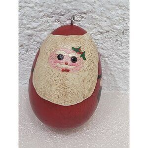 Wooden Egg Shape Santa Ornament Hand Painted 2" Hanger Christmas Decor